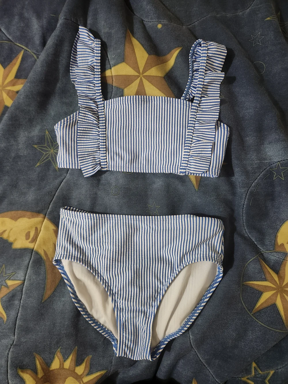 Cat & Jack Blue and White Striped Ruffle Strap Bikini